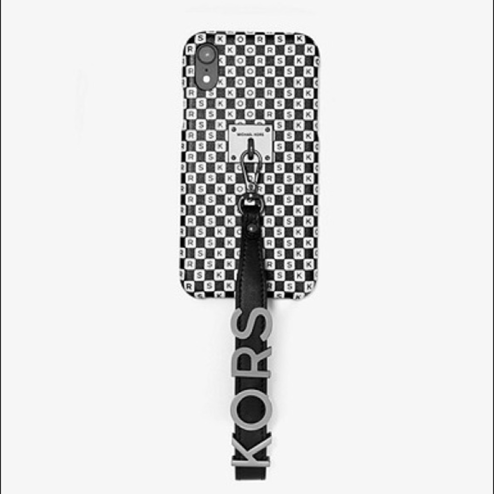 MK Checkerboard Logo Leather Wristlet iPhone Case - Picture 1 of 6